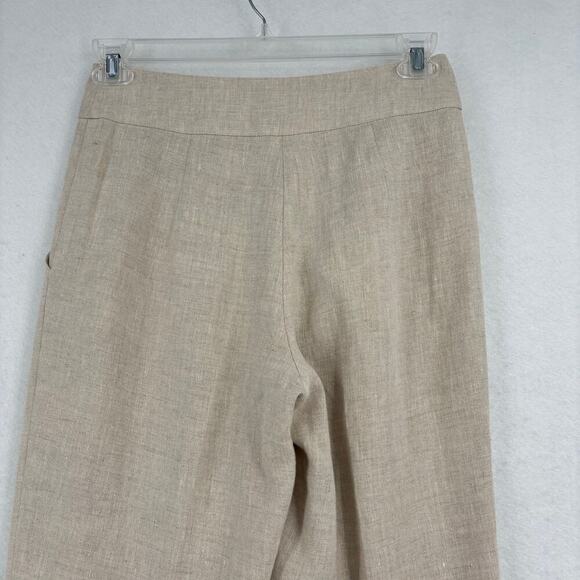Vivid 100% Linen High Rise Trouser Pants Straight Leg Beige Women's Size 4 - Picture 8 of 12